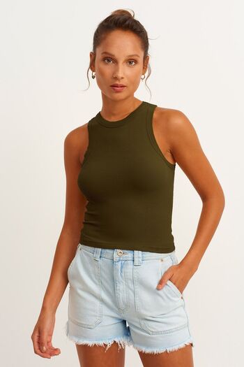la & vetta 3 Pack Ribbed Halter Collar Knitted Tank Top