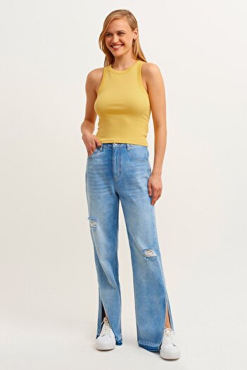la & vetta Women's Limoni Ribbed T-shirt Halter Neck Knitted Tank Top