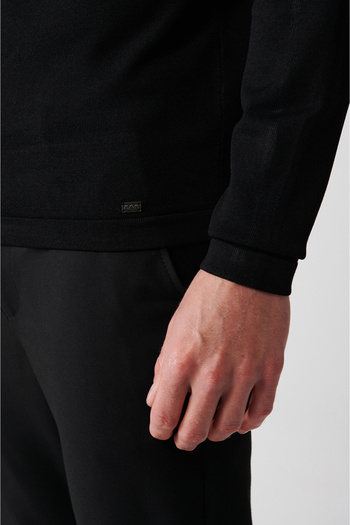 Avva Erkek Siyah Bisiklet Yaka Baskılı Rayon Triko Kazak A32Y5033