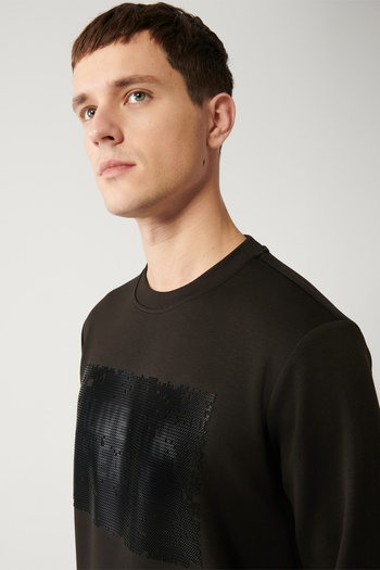 Avva Schwarzes Herren-Sweatshirt mit Rundhalsausschnitt und Interlock-Stoff, bedruckt, A32y1373