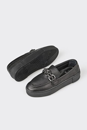 Elle Shoes Siyah Deri Kadın Günlük Ayakkabı
