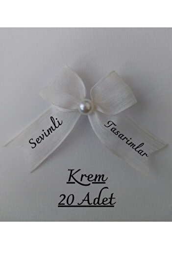 SEVİMLİ TASARİMLAR Pearl Detailed Linen Ribbon Napoli Ready-Made Bow (20 Pieces)