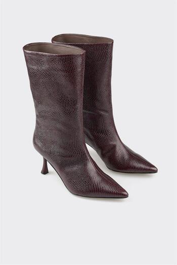 Elle Shoes Claret Red Leather Women's Classic Boots