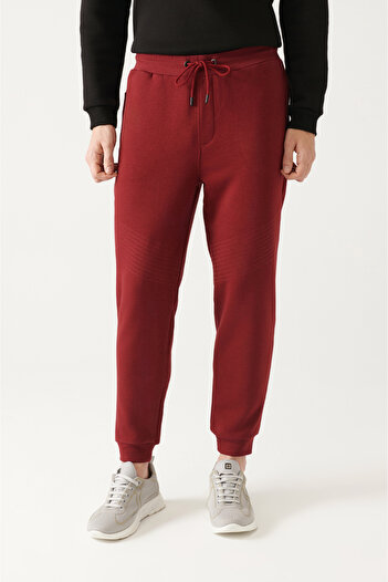 Avva Men's Claret Red Lace-Up Waist Elastic Cotton Sweatpants A31Y3412