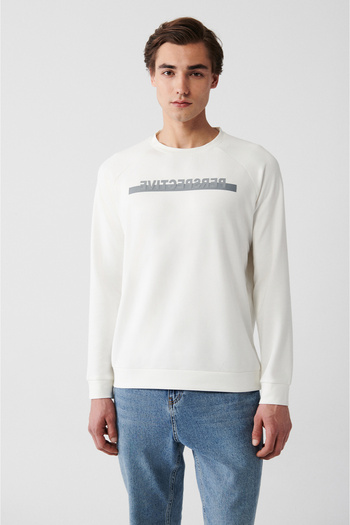 Avva Men's Ecru Soft Touch Crew Neck Printed Sweatshirt A31Y1266