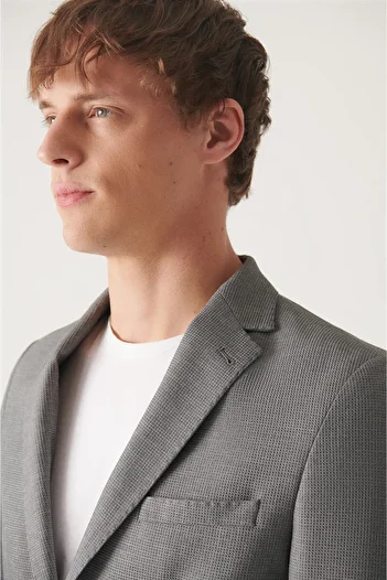 Avva Men's Gray Dobby Flexible Jacket A22Y4021
