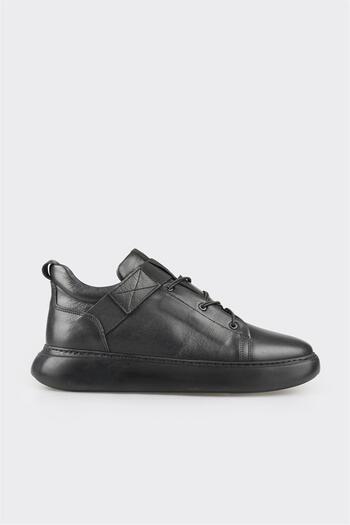 Elle Shoes Μαύρα δερμάτινα ανδρικά αθλητικά μποτάκια