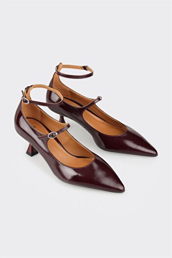 Elle Shoes Burgundy Leather Women's Heeled Shoes