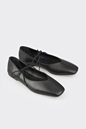 Elle Shoes Black Leather Women's Ballerinas