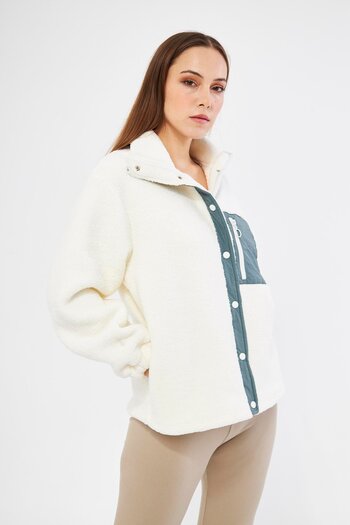Chandraswear Sherpa Cardigan with Pocket and Snap Detail - Ludovi