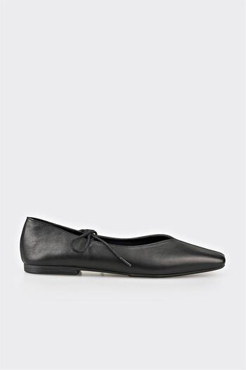 Elle Shoes Black Leather Women's Ballerinas