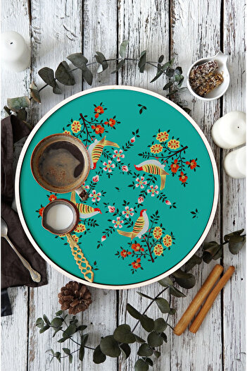 kutuTR 🕊 Doğanın Zarafetini Sofranıza Taşıyın – Kuş Ve Çiçek Desenli 3’lü Mdf Tepsi Seti (24 CM) M15