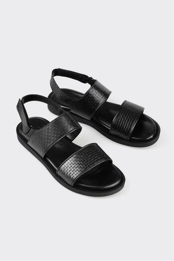 Elle Shoes Black Leather Men's Sandals