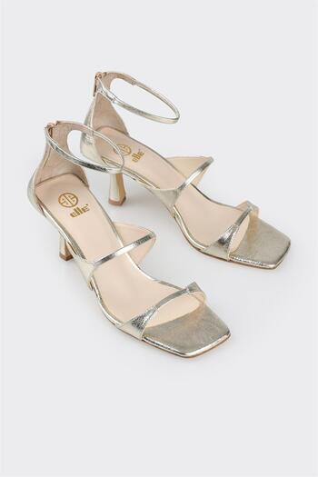 Elle Shoes Gold Leather Women's Heeled Sandals