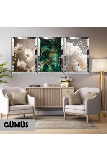 Harikabirev Amazing | Green-Gold Leaf Flower Combination | Plexiglass Framed Mdf Plksmdf