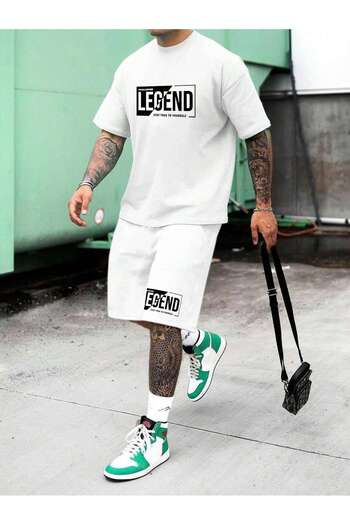 PENTHİLUS Men's Kit - Short Sleeve Knitted T-Shirt and Shorts - White
