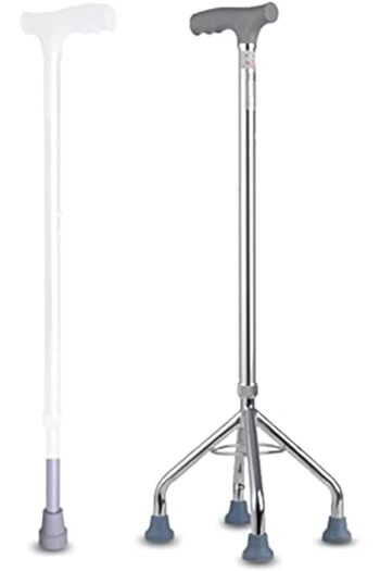 genri DLBPI Quad Walking Stick in Silver with Adjustable Height