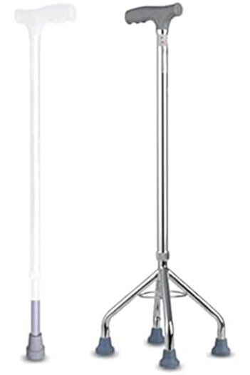genri DLBPI Quad Walking Stick in Silver with Adjustable Height