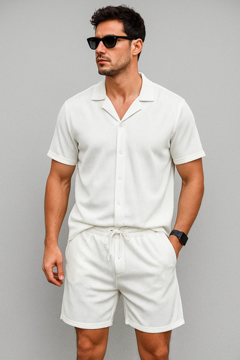 tiggirmoda Ottoman Fabric Short Sleeve Shirt Shorts Set