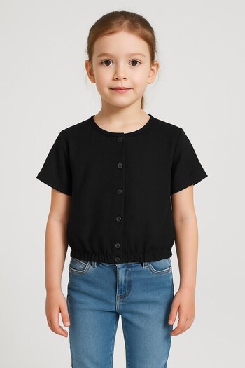 Kübra Tekstil Girls Short Sleeve Black Shirt Blouse – Stylish, Comfortable and Suitable for Daily Wear