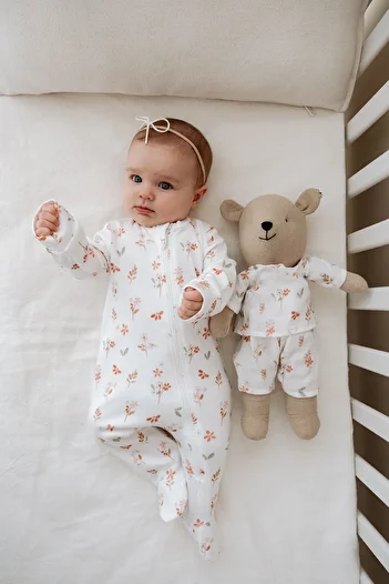 Tuğba Kuğu Baby Rompers with Zippered Booties - Pureline Series - Soft Bloom
