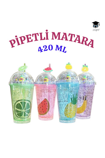 SEYFİKİRTASİYE 1 Patterned Plastic Straw Cup 420 ml Mixed Color Shipping