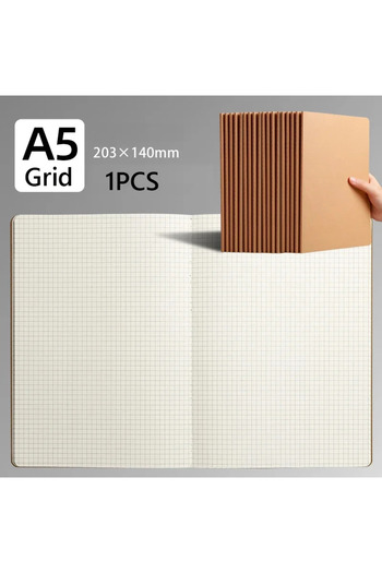 Choice A5 Khaki Grid Inner Notebook A5 Kraft Cover Vintage Diary Blank/grid/lined Stationery Planner Writin