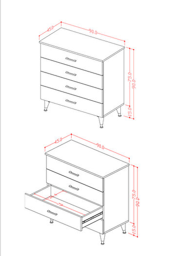 Asra Trend %100 MDFLAM 4 ÇEKMECELİ ŞİFONYER 90cm