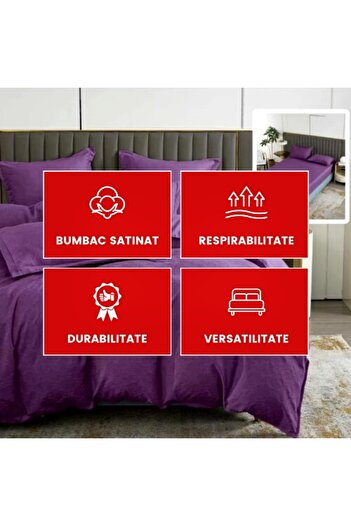 PATONE Bed linen Cotton Satin Baroque UNI, 6 pieces, fitted sheet 180x200cm, double bed, purple