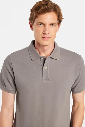 Tudors Men's Slim Fit Slim Fit 100% Cotton Gray Polo Neck T-Shirt