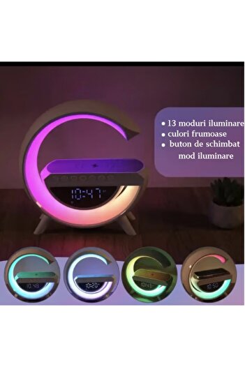 Generic Incarcator Rapid Wireless 15W 4 in 1 cu Ceas, Speaker, Lampa Smart LED RGB cu 7 culori, Radio