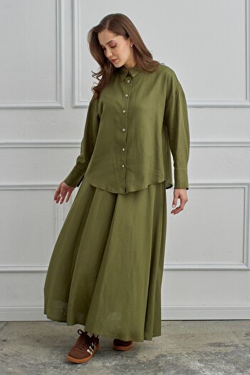 QANU Azur Linen Skirt Suit Green