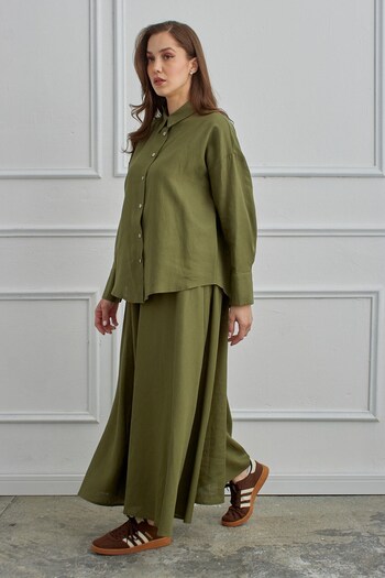 QANU Azur Linen Skirt Suit Green
