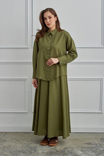 QANU Azur Linen Skirt Suit Green