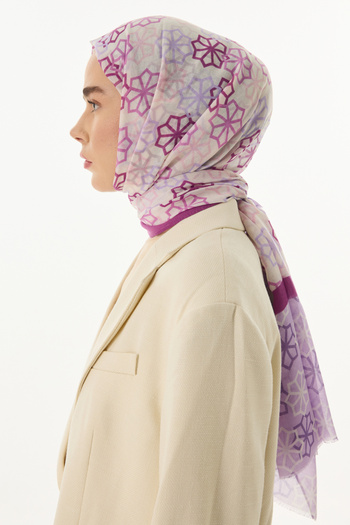 FENZA SCARF Star Patterned Cotton Shawl - Cream-Lilac