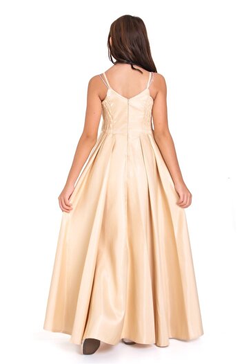 Tarz Çocuk Satin Junior Girls Evening Dress with Straps