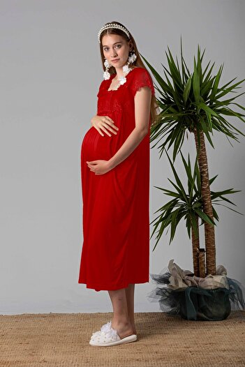 ByLohusa Effortt Cherry Lace Maternity Maternity Nightgown