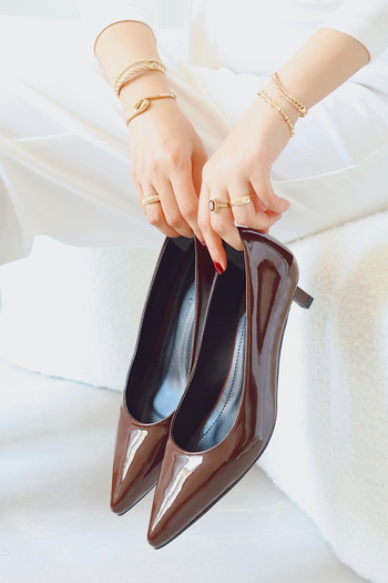 POLKA STORE Pointed Toe Short Kitten Heels Comfortable Stylish Women's Stiletto Shoes