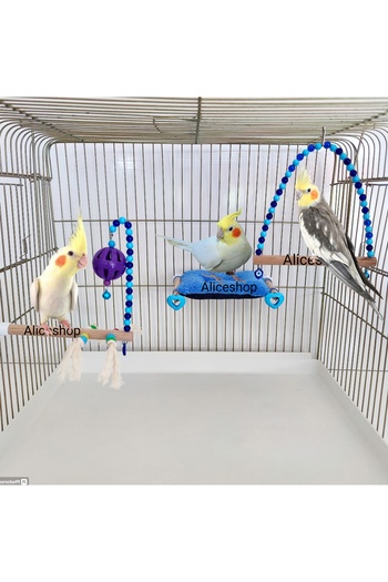 aliceshop Cockatiel Bed Swing Stress Drawstring Bell Bulk Perch 3 Products Together