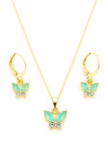 MakeWell Gold Colored Necklace and Earring Set with Butterfly Design