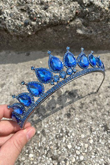 Hobigram Renata Saks Blue Bridal Henna Crown Accesoriu pentru o zi specială Accesoriu pentru păr pentru femei – Coroană, cu pietre de cristal