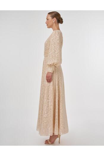 Kayra Φόρεμα Jacquard με λεπτομέρεια κουρτίνας Sand Beige