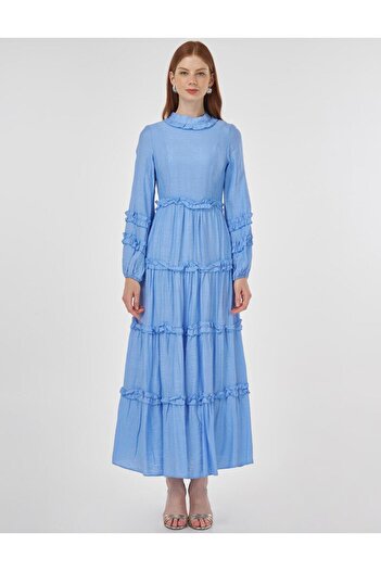 KYR Ruffle Detailed Viscose Dress Dust Smoke