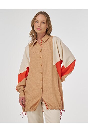 Kayra Fabric Garnished Viscose Tunic Beige