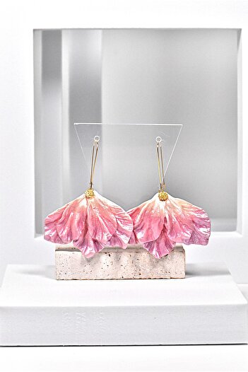 NARRU NARRU earrings, handmade, chandelier, flower, in shades of pink and gold, Vera 11