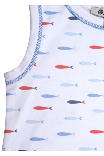 Ozmoz By Mukadder Özden Organic Fish Patterned Sleeveless Baby Boy Undershirt Body