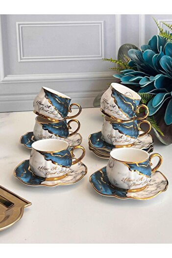 ROSSEV Turkish Coffee Cup Navy Blue 6 Person 12 Pieces