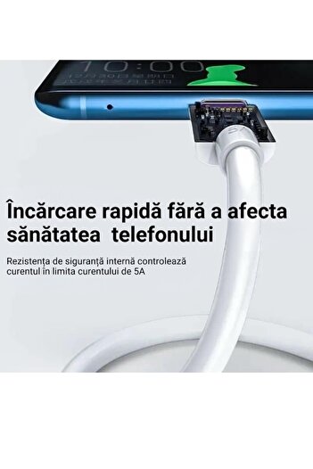DAO Cablu date si incarcare rapida 5A DAO, TipC la USB, SuperCharge 55W - 40W - 22.5W, 1METRU, ALB