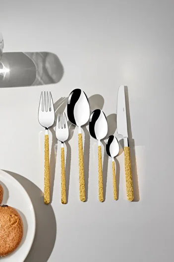 Nehir Lyon Gold Plain 12-Person 72-Piece Cutlery Set