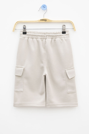 Cansın Mini Cream Elastic Waist Double Cargo Pocket Boys Shorts 21178